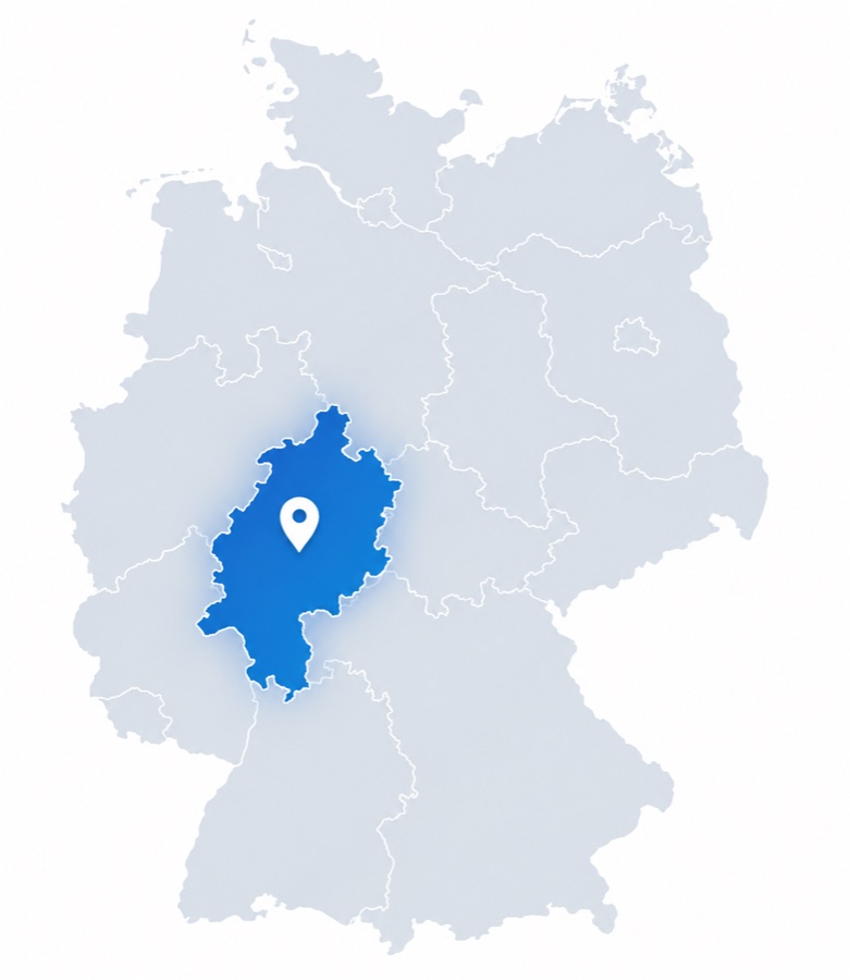Karte von Deutschland, Hessen als Sitz von MWW Consulting hervorgehoben